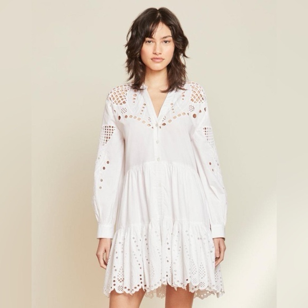 Veronica Beard Ariana White Eyelet Long Sleeve Dress
